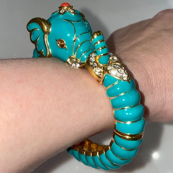 Rare Kenneth Jay Lane Raj Teal Elephant Clamper Bracelet
, EUC - Picture 1 of 16
